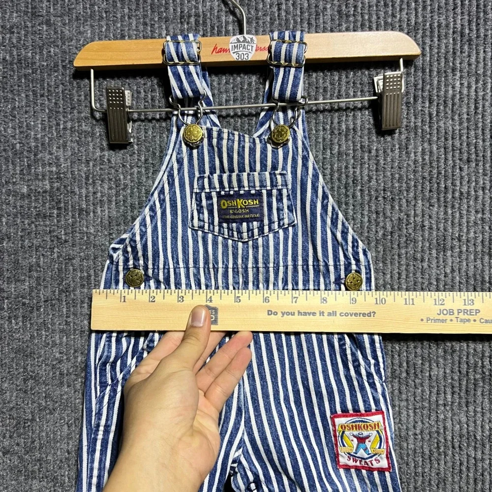 Vintage OshKosh Bgosh Overalls Kids 6/9 MO Blue Hickory Stripe Denim USA Made